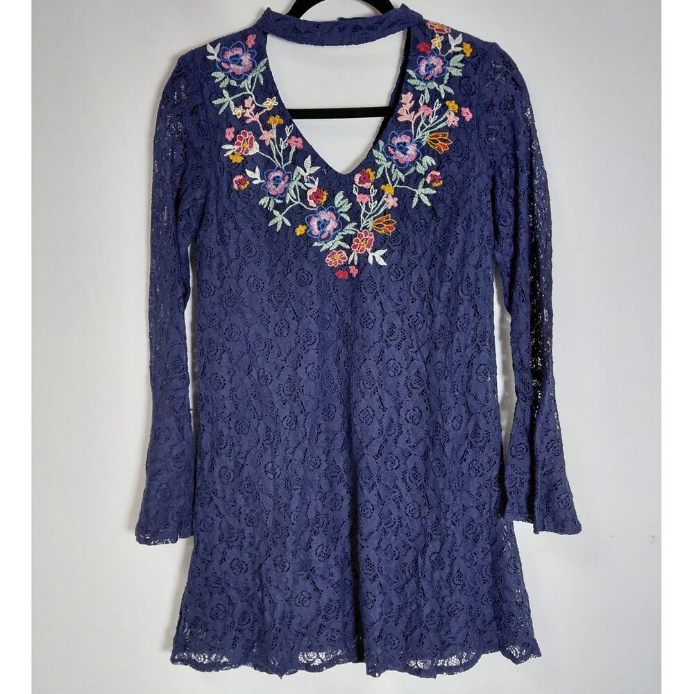 xhilaraTion Embroidered Lace Dress Floral Long Sleeve Short Women Size XS